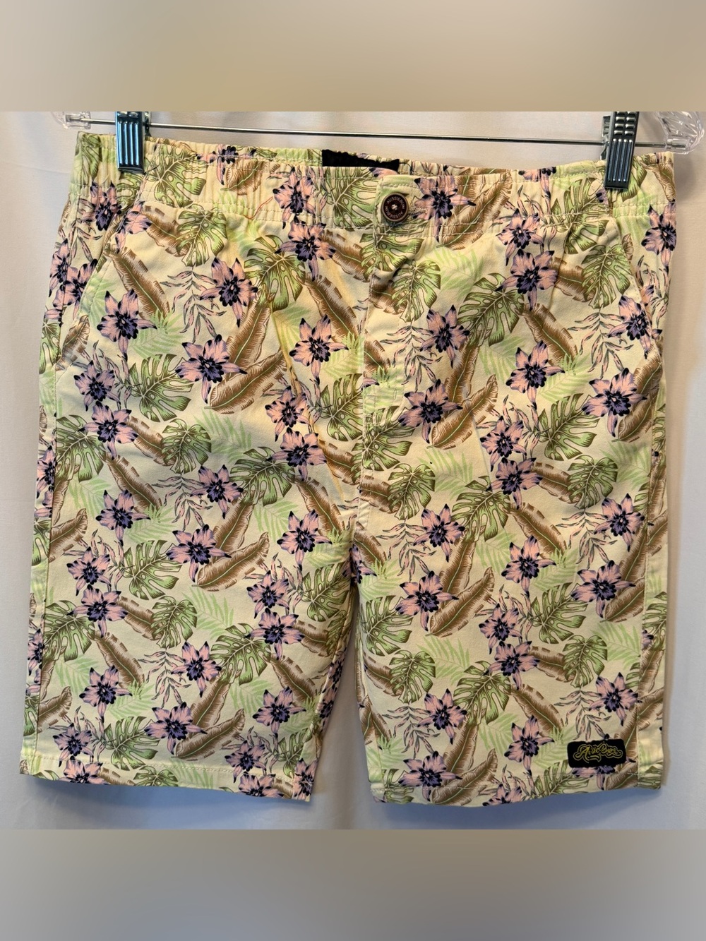 aussieBum Men’s Size Large Elastic Waist Shorts Cream‎ Pink Floral Cotton 8”